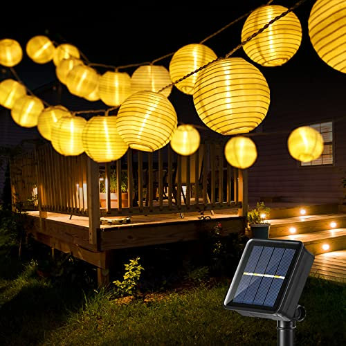 BrizLabs Solar Lichterkette Lampions Außen 10M 30 LED Laternen Lichterkette Aussen Wasserfest 8 Modi Solarbetrieben Beleuchtung Deko für Garten, Hof, Balkon, Terrasse, Party, Hochzeit, Fest, Warmweiß