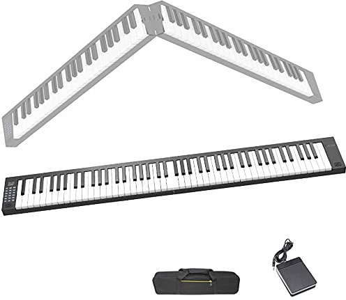 Teclado de piano electrónico plegable de 88 teclas, piano digital portátil con teclas Bluetooth MIDI sensibles al tacto Batería recargable Sustain Pedal Piano Bag para principiantes, niños y adultos