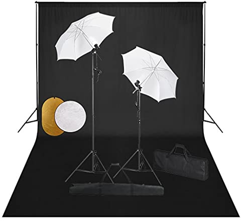 vidaXL Fotostudio Set mit Leuchten Schirmen Hintergrund Reflektor Hintergrundsystem Tragetasche Foto Studioset Studioleuchte Fotolampe Stativ