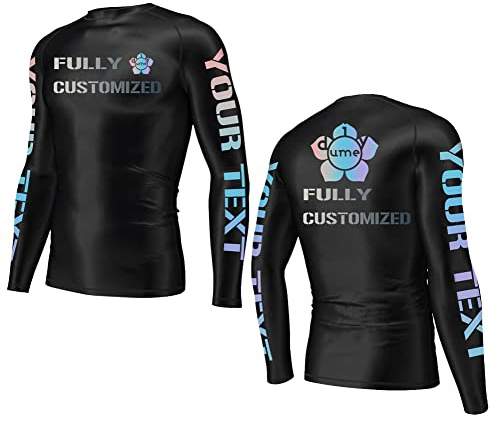 DIYUME Custom Logo Text Ranked Rash Guard NoGi Tee for Brazilian Jiu Jitsu Wrestling Grappling, Long Sleeves, Men S