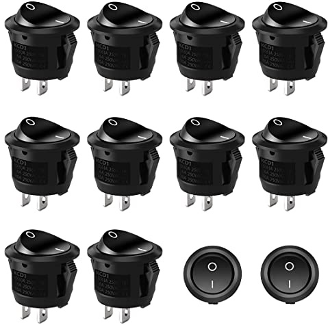 HONGECB Kippschalter Rund, Runde Schalter, ON/OFF Wippschalter, einrastbare runde Schalter, Für Auto Boot, Haushaltsgeräten, Motorrädern, Schiffen Usw, 6A/ 250V, 10A/125V, 10 Stück