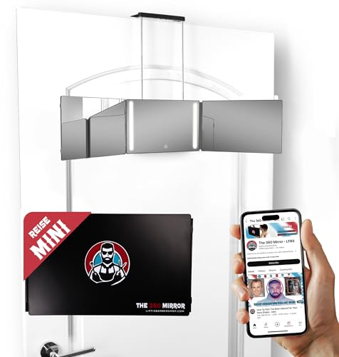 Mini specchio da taglio a 360° LED - Altezza regolabile con ganci - Specchio LED pieghevole su 3 lati - Specchio da barbiere - Specchioo da parrucchiere per uomo - Spechio da parrucchiere trittico