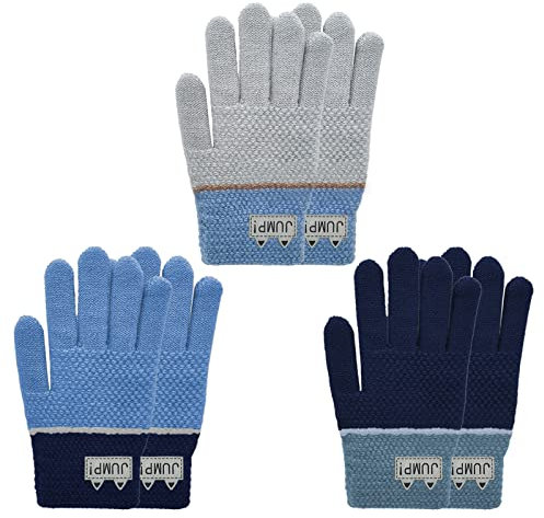Migliore Wear 3 Paar Kinder Winterhandschuhe, Vollfinger Handschuhe für Jungen Mädchen, Warme Strickhandschuhe Kinder Stretch Handschuhe für 6-10 Jahre
