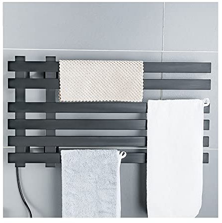 WRJAHCG Scaldasalviette Elettrico, 60x31.5x8cm Portasciugamani Termostato Intelligente, Scalda Asciugamani da Parete,Nero