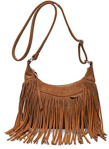 Sac à main bohème hippie à franges en daim synthétique pour femme, marron, taille unique