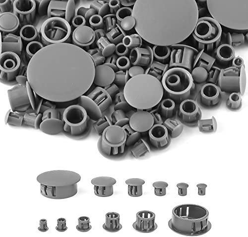Kunststoff Lochstopfen, 5/6/8/10/13/25mm Bündige Lochstopfen Verriegelung Möbel Abdeckkappen für Bohrlöcher Plattenlochstopfen für Schränke Maschinen Möbel (155 Stück, Grau)