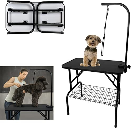HENGMEI Trimmtisch für Hunde Hundepflegetisch Tierpflegetisch, 80x46x76cm | Schertisch mit Höhenverstellbarem Galgen, Schlingen und Kratzfester Gummioberfläche