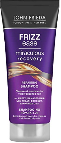 JOHN FRIEDA - Champú Miraculous Recovery 75 ml, Champú Reparador, Hidratante y Fortalecedor para Cabello Dañado y Seco, Fórmula Enriquecida, Antiencrespamiento, Limpia y Repara