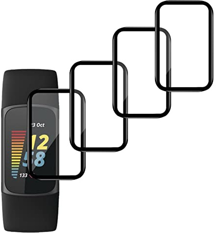 Screen Protector Compatible with Fitbit Charge 5, [Pack of 4] 3D Curved Edges, Anti-Scratch, Bubble-Free, Anti-Fingerprint, Shatterproof Screen Protector