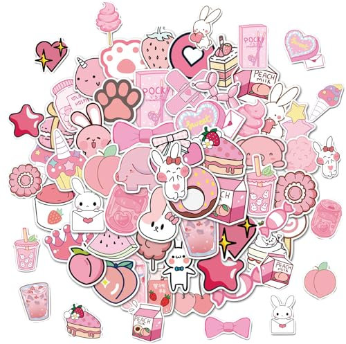50Pcs Pink Preppy Style Stickers, Waterproof Self-Adhesive Vinyl Decals Trendy Cool Sticker Set, for Laptop, Computer, Luggage, Skateboard, Water Bottles, Scrapbook