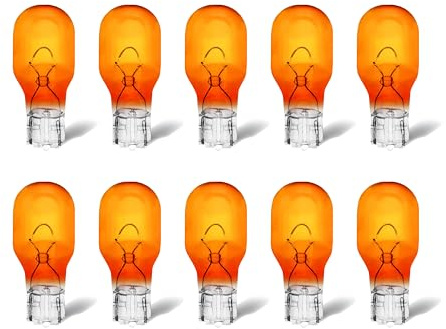 Rafeal 921Amber Light Bulb 10 Pack, T5A High Performance Incandescent Bulb,906 912 921 License Plate Light Side Marker Automotive Interior Light Dashboard Dome Light Standard Replacement
