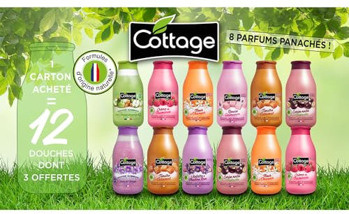 Cottage - offre spéciale lot de 12 gels douches -10 Douches Lait Hydratantes 250 ml + 2 douches Gommage 270 ml - Fabriqué en France