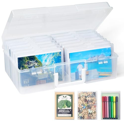 Lifewit Foto Aufbewahrungsbox, 10x15cm, Foto Box, 14 innere Fotofächer, transparente Foto Aufbewahrung, Puzzle Aufbewahrungsbox aus Kunststoff für Saatgut, Karten, Bastelzeug, Aufkleber