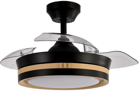 ABRILA - Ventilador DC VIPER | Color Negro/Color Madera con tres Aspas Desplegables | Ventilador 6 Velocidades Ajustables | con 3 Temperaturas de Luz | Mando a Distancia Incluido