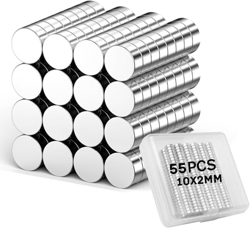 Small Magnets for Crafts Magnete Stark Kleine Magnete Rund Kühlschrankmagnete Neodym Magneten 10x2mm für Kühlschrank Whiteboard Magnettafel 55 Stück