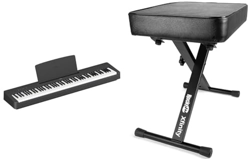 Yamaha P-145 digitalt piano med 88 anslagskänsliga GHC (Graded Hammer Compact) tangenter och 10 instrumentljud, lätt och bärbar design & RockJam RJKBB100 Pianobänk, Svart, 66.8 x 14 x 62 cm