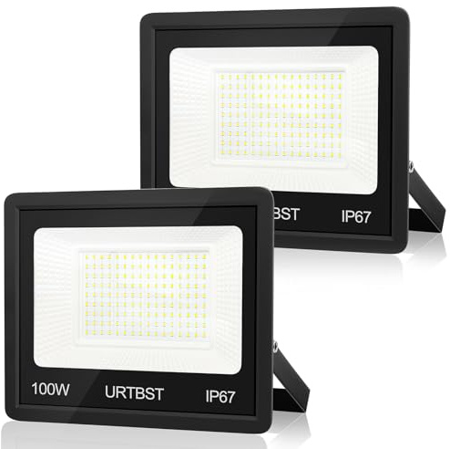 URTBST Projecteur LED Extérieur 100W, 10000LM IP67 Étanche, 7000K Blanc Froid Pour Cour, Jardin, Garage, Terrasse (2 Pièces)