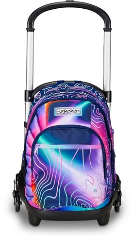 Seven Trolley Scuola Flex 3 Ruote, Rosa, Mapset Girl, 3 in 1, Triplo Uso, Zaino Con Carrello Sganciabile, Tasca Porta Borraccia e Crossover System, Zaino Scuola Viaggio, Bambina Ragazza