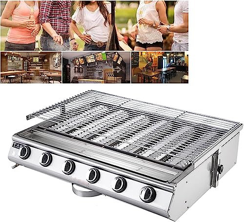 Parrilla de gas propano de mesa para exteriores con 6 quemadores, parrillas de barbacoa portátiles de acero inoxidable, plancha sin humo, mesa para parrilla para acampar, picnics,