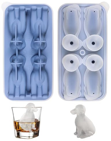 3D Eiswürfelform Silikon 4 Fächer Eiswürfelbehälter mit Deckel Large Ice Cube Moulds für Süßigkeiten Whiskey Cocktail und Jedes Getränk Zurück mit Wasserinjektionstrichter (Blau)
