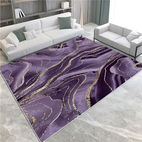 Teppich Supersoft Kurzflor - Teppich Flüssige Marmorierung Waschbar Für Wohnzimmer Schlafzimmer Sofa Dekorativer Jugendzimmer Badezimmer Aus Polyester Fußmatte Lila 160 X 230 cm