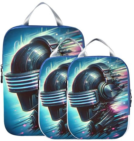ALAZA Lot de 3 cubes d'emballage de compression pour valises, avec casques de DJ, organisateur de bagages, cubes d'emballage pour vêtements, chaussures, rangement à domicile