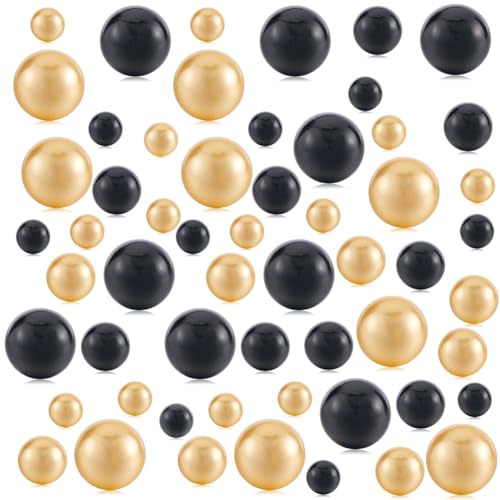 GORGECRAFT 180Stk 8/14/20mm Schwarze Und Goldene Vasenfüller Kunstperlen Für Vasen Make Up Kunststoff Imitationsperlen Ohne Loch Glänzende Perlen Gemischte Größen Runde Perlen Für Vasen Zuhause Party