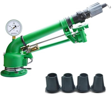 BAIYITONGDA Aspersor de riego agrícola, aspersor de trípode agrícola de 2 Pulgadas con manómetro, ángulo de elevación Ajustable de 0°-45°, rotación automática de 360°