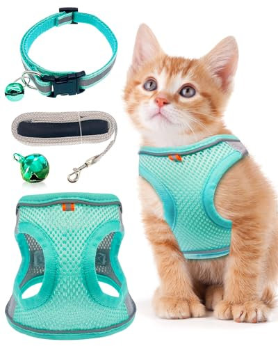 Mooshy Katzengeschirr mit Leine Ausbruchsicher, Softgeschirr für Katzen Geschirr Cat Harness mit Reflektierenden Streifen Anti Zug Sicherheitsgeschirr Katzenleine für Kleine Hunde Katzen (S)