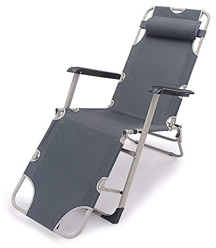 Liegestühle für den Innenbereich, zusammenklappbar, Gartenliege, grau, Outdoor-Stuhl aus Stahlrahmen, Liegestuhl für den Außenbereich für Terrasse oder Strand, Strand, Balkon, Park oder Campingplatz,