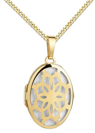 JEVELION Goldmedaillon Gold Medaillon zum Öffnen für 1 Bild 333 Gold 8 Karat Foto Amulett für Damen + Schmuck-Etui. Mit Kette 925 Silber vergoldet - Kettenlänge 45 cm.