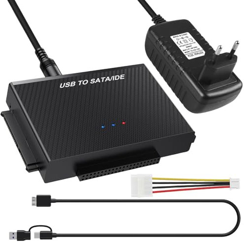 Adattatore USB 3.0 a SATA IDE da USB 3.0 a IDE/SATA per SATA da 2,5/3,5 pollici e IDEHDD/SSD, adattatore per disco rigido esterno con cavo USB e cavo SATA e alimentatore da 12 V/2 A