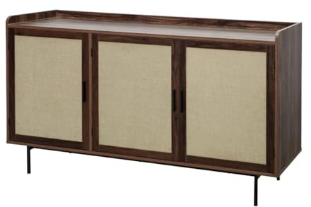 Calicosy - Sideboard mit 3 Türen, Nussbaum-Dekor mit Stofffronten – Kollektion Jetson – Aufbewahrungsmöbel im Vintage-Stil für Wohnzimmer oder Esszimmer – L 140 x T 39,5 x H 79 cm