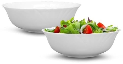 UNIQUE HOME LIVING 500ml Salad Bowl, White Opal Glass Serving Bowls Set of 2, Ideal for Salad, Snacks, Fruit, Cereal Bowl Server, Reusable & Sturdy, Microwave and Dishwasher Safe