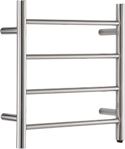 Scaldasalviette Cromato da Parete, riscaldato elettricamente, in Acciaio Inossidabile 304, con 4 Barre tonde, scaldasalviette a Risparmio energetico per Il Bagno, cablato.