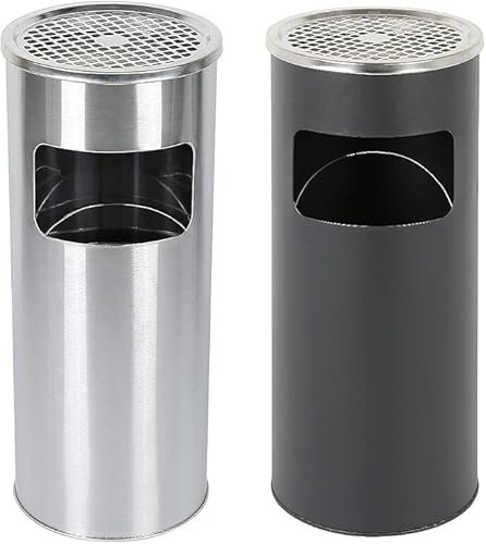 Cendrier sur Pied Rond en Acier Inoxydable et laqué, avec Poubelle intérieure 30 l(C)