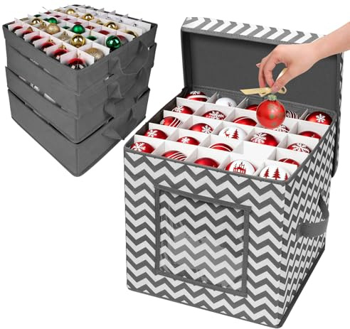 Anstore Christbaumkugeln Box für 83 Kugeln Aufbewahrung Weihnachtskugeln, Aufbewahrungsbox mit 4 Ebenen für Christbaumkugeln, Selber Befülle Aufbewahrungstasche Weihnachtsschmuck mit Deckel und Griff