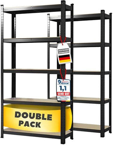 casa Pura Set di 2 Scaffale per carichi Pesanti, 30x75x150 cm, con Struttura in Acciaio, Portata Fino a 650 kg, 5 Ripiani Regolabili, Colore: Nero