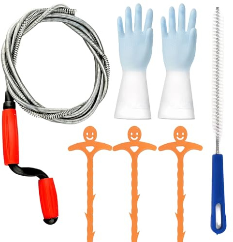 3 Meter/9.84FT Drain Snake Sink Unblocker Tool,7PCS Sink Unblocker Tool,with Spring Flexible Drain Rods,Nylon Pipe Cleaner Brush,with Glove,for Toilet,Bathroom,Shower,Kitchen