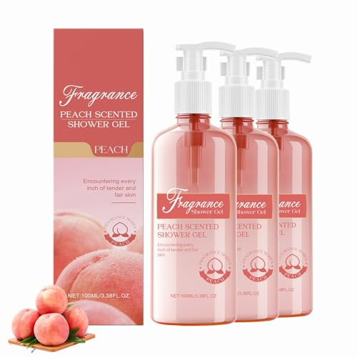 Gel de ducha de melocotón, 100 ml, gel limpiador perfumado para el cuerpo, cuidado hidratante profundo, limpieza suave, protección de la piel, fragancia duradera para mujeres (3 unidades)