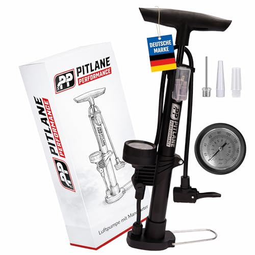 Pitlane Performance® Bomba de Aire con manómetro 42 cm Bomba de pie con barómetro hasta 11 Bares Compatible con válvulas Schrader, Presta Dunlop (Negro)