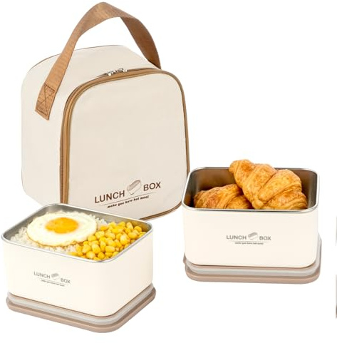 EVERGOODS Lunch Box Set for Adults, Bento Box Lunch Box with Insulated Lunch Bag, Leak Proof Lunch Box Adults with Containers, Lunch Box and Bag for Work Travel (600mL*2)