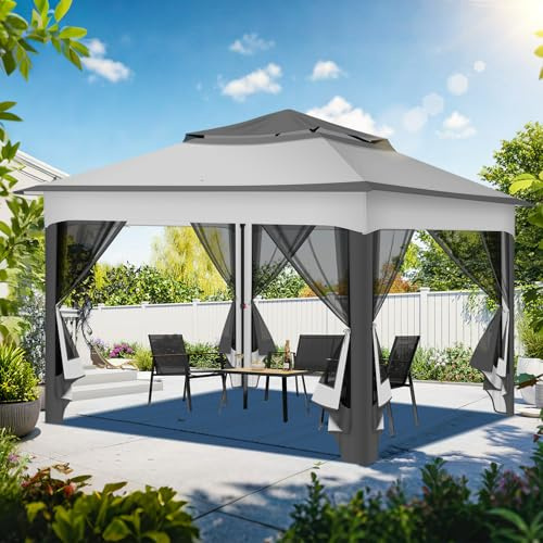 Eikuavons 3x3m Pavillon Wasserdicht UV-Schutz, Höhenverstellbar, Stabil Gartenpavillon mit Seitenteile & Sandsäcken, Für Partys, Picknicks & Camping, Inklusive Tragetasche mit Rollen, Grau