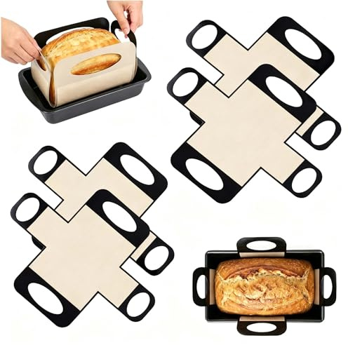 Aiyraa 4 Pack Silicone Loaf Tin Liners, Non-Stick Reusable Loafgurad with 4 Handles, Suitable for 1.5lb-2lb, 0.4mm Thick Baking Mat for Toast, Bread, Cake, Fits 9x5in Loaf Pan