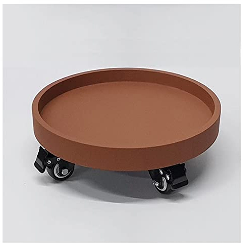 Round Plant Caddy with Wheels - Rolling Planter Stand Dolly for Indoor/Outdoor Use, Flower Pot Trolley, 30cm White & 40cm Brown, Garden Plant Roller Tray, Heavy Duty Plant Cart