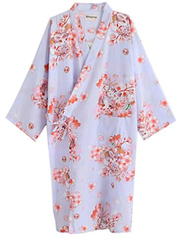 ECHERY Las Mujeres de Verano de Algodón Kimono Batas Floral Ropa de Dormir Pijamas de Khan al Vapor Albornoz Yukata Gato Azul