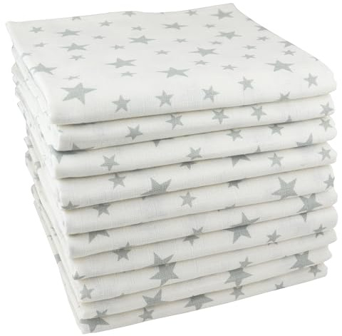M.M.C. Mullwindeln Baby 10er Pack 80x70 cm – Spucktücher, Mulltücher und Stoffwindeln aus 100% Baumwolle, ÖKO-TEX Zertifiziert, saugstark und waschbar (Sterne)