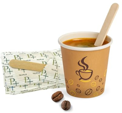 Palucart Lot de 500 gobelets en papier pour café 75 ml, couleur havane biodégradables, papier cartonné pour boissons chaudes cappuccino café + 500 touillettes en bois de bouleau