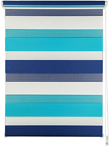 ondeco Doppelrollo Klemmfix Duo Rollo für Fenster ohne Bohren, Sonnenschutz Plisseerollo lichtdurchlässig und Blickdicht Aqua-Navy 80x210 cm