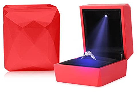 Rolin Roly Ringschachtel Schmuck Geschenkbox Mit LED-Licht Geschenkbox Ringbox Schmuckdose Jewelry Ring Box für Proposal Engagement Hochzeitsgeschenk (Red)